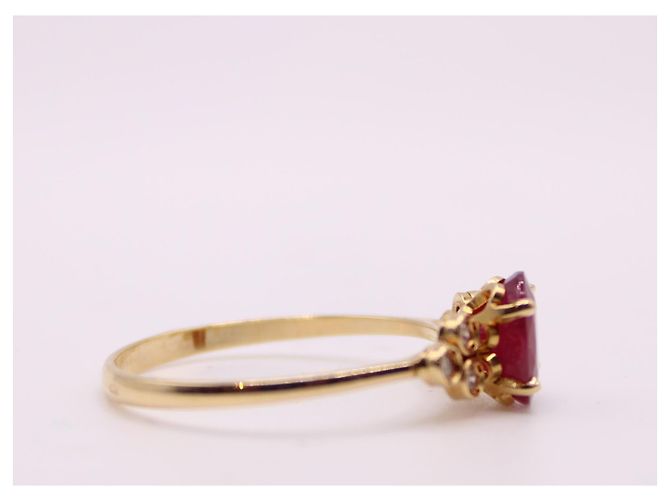 Autre Marque Anello con rubino da spalla 2X3 DIAMANTI IN ORO GIALLO 750%O Rosso Gold hardware - vista 9
