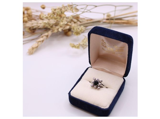 Autre Marque Anello margherita in oro bianco con zaffiri e diamanti 750%O Silver hardware - vista 10