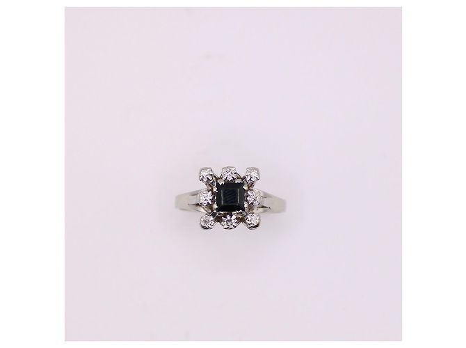 Autre Marque Anello margherita in oro bianco con zaffiri e diamanti 750%O Silver hardware - vista 4