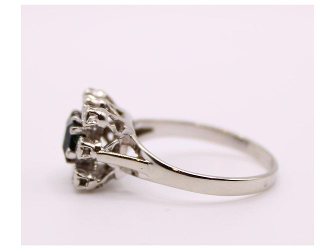 Autre Marque Anello margherita in oro bianco con zaffiri e diamanti 750%O Silver hardware - vista 7