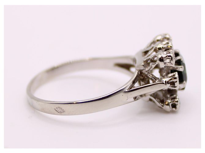 Autre Marque Anello margherita in oro bianco con zaffiri e diamanti 750%O Silver hardware - vista 9
