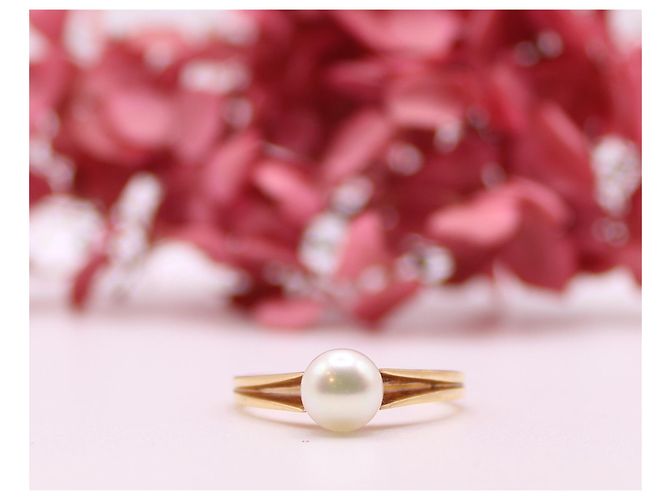 Autre Marque Gelbgold-Zuchtperlen-Solitärring 750%O Gold hardware - Ansicht 2