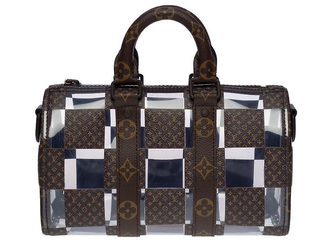 Keepall Louis Vuitton mini borsa portatutto 25 tracolla virgil abloh in canvas e pvc-100697 Marrone - vista 2
