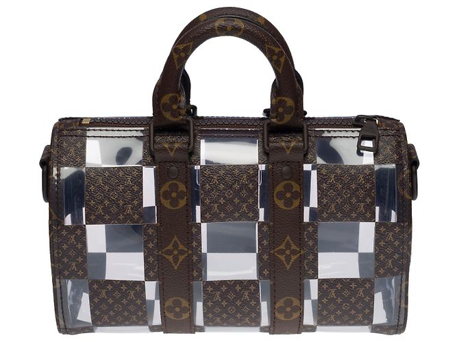 Keepall Louis Vuitton mini borsa portatutto 25 tracolla virgil abloh in canvas e pvc-100697 Marrone - vista 3