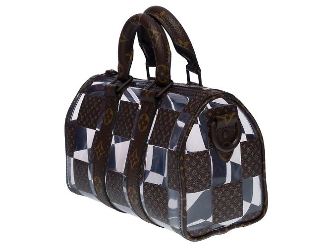 Keepall Louis Vuitton mini borsa portatutto 25 tracolla virgil abloh in canvas e pvc-100697 Marrone - vista 4