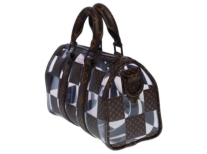 Keepall Louis Vuitton mini borsa portatutto 25 tracolla virgil abloh in canvas e pvc-100697 Marrone - vista 5