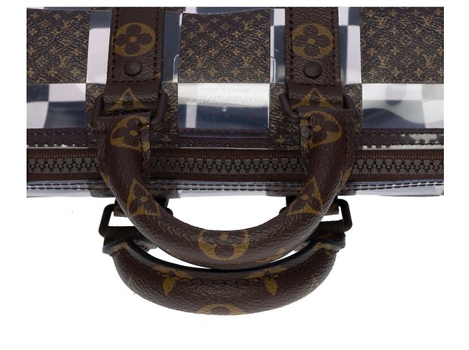 Keepall Louis Vuitton mini borsa portatutto 25 tracolla virgil abloh in canvas e pvc-100697 Marrone - vista 8