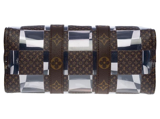 Keepall Louis Vuitton mini borsa portatutto 25 tracolla virgil abloh in canvas e pvc-100697 Marrone - vista 9