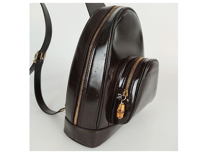 Bamboo Gucci Mochila bambú charol marrón Castaño - vista 2