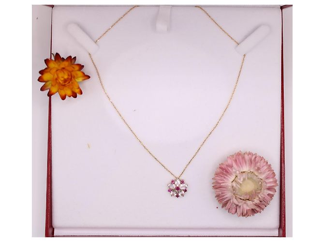 Autre Marque Blumenkette mit Quarz und Rubin Gelbgold 375%O Weiß Rot Gold hardware - Ansicht 2