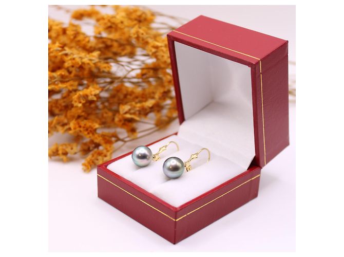 Autre Marque Orecchini a monachella con perle di Tahiti in oro giallo 750%O Gold hardware - vista 5
