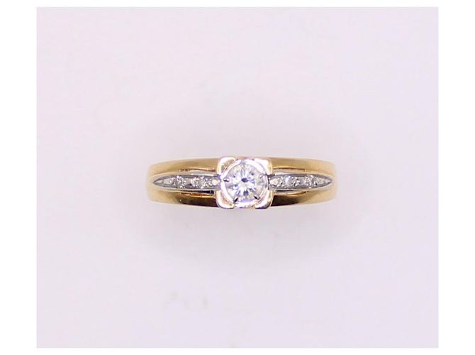 Autre Marque Anello con diamante centrale e diamanti corpo in oro giallo 750%O Gold hardware - vista 7