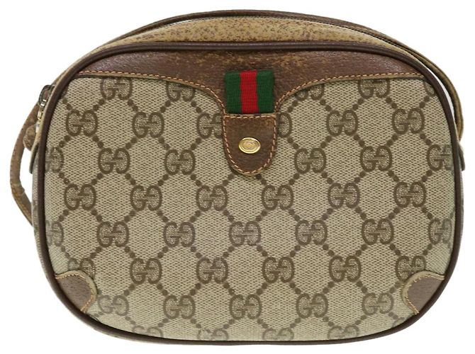 GUCCI Web Sherry Line GG Borsa a tracolla in tela PVC Pelle Beige Verde Auth rd4502 Rosso - vista 13