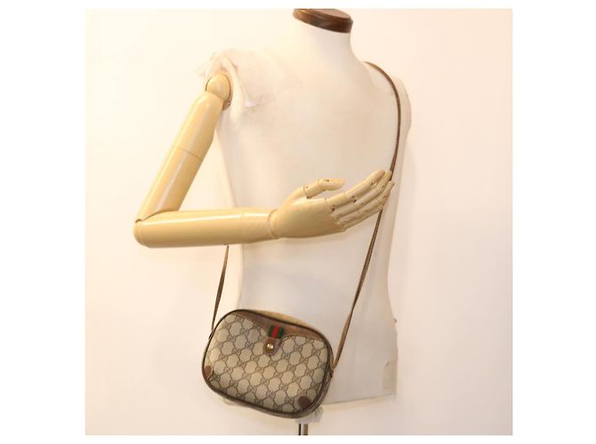 GUCCI Web Sherry Line GG Borsa a tracolla in tela PVC Pelle Beige Verde Auth rd4502 Rosso - vista 21