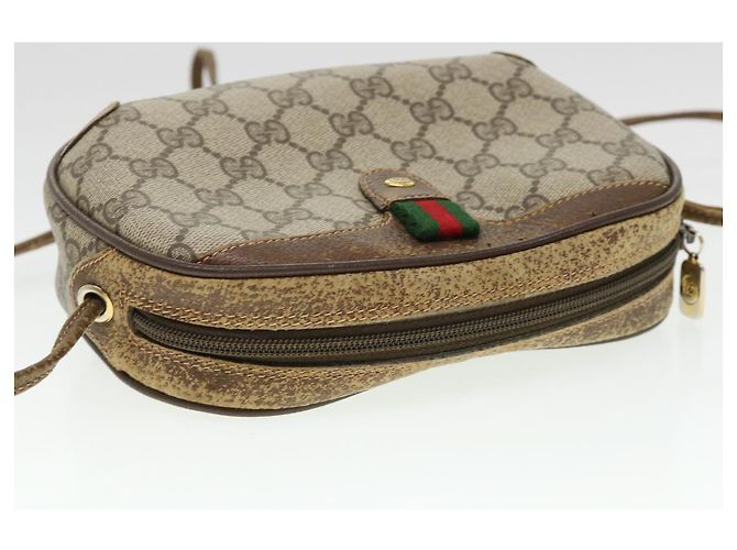 GUCCI Web Sherry Line GG Borsa a tracolla in tela PVC Pelle Beige Verde Auth rd4502 Rosso - vista 6