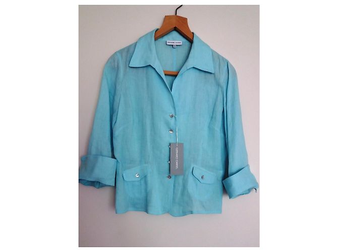 Chemisier Gerard Darel en lin bleu Taille L - vue 3
