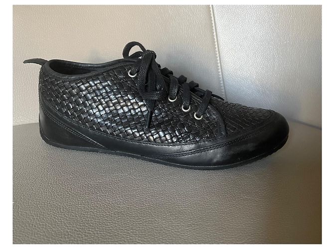 Autre Marque Dragon T schwarze Turnschuhe oder Korb aus geflochtenem Leder.38 - Ansicht 10