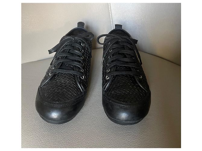 Autre Marque Dragon T schwarze Turnschuhe oder Korb aus geflochtenem Leder.38 - Ansicht 12