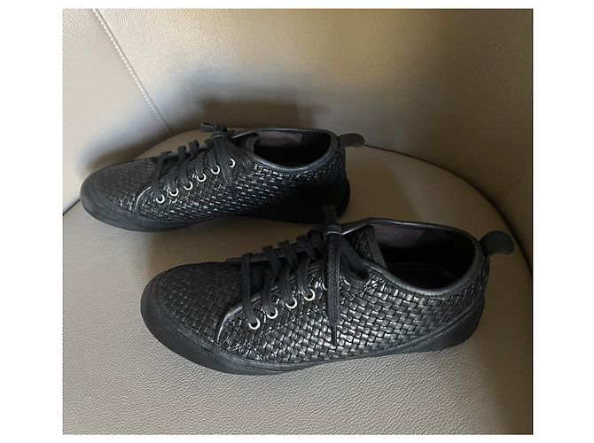 Autre Marque Dragon T schwarze Turnschuhe oder Korb aus geflochtenem Leder.38 - Ansicht 14
