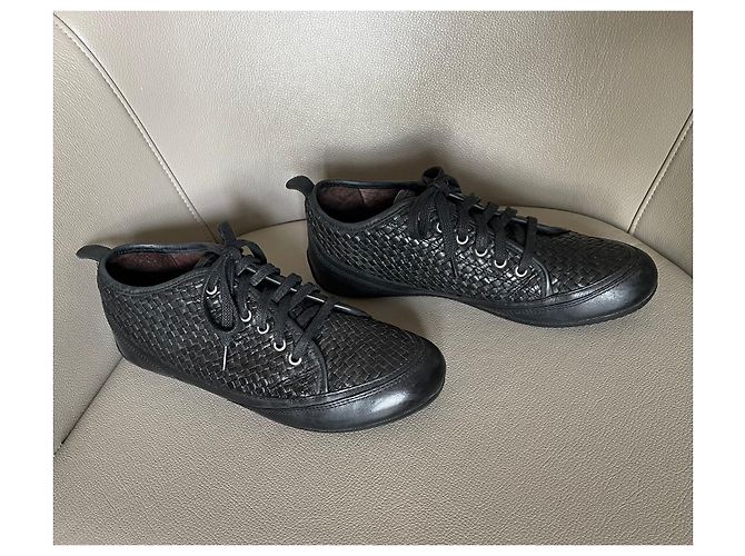 Autre Marque Dragon T schwarze Turnschuhe oder Korb aus geflochtenem Leder.38 - Ansicht 3