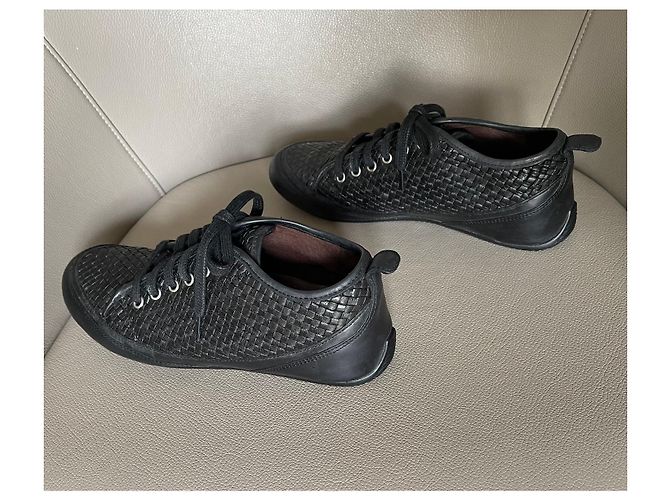 Autre Marque Dragon T schwarze Turnschuhe oder Korb aus geflochtenem Leder.38 - Ansicht 4