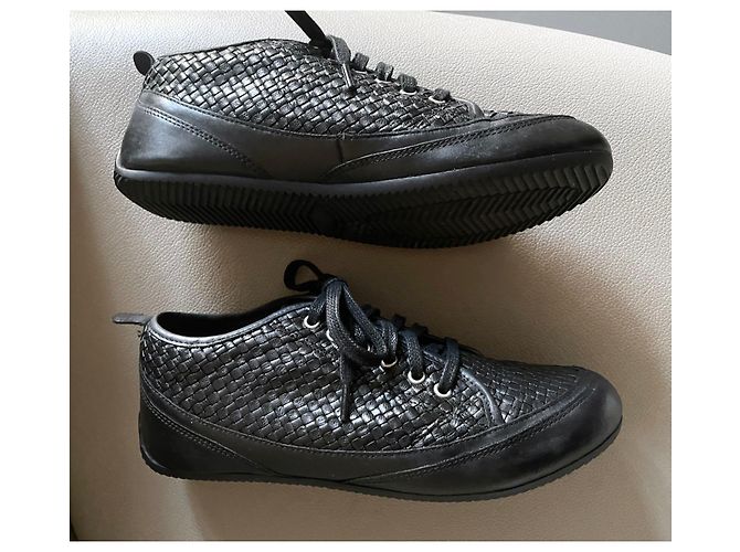 Autre Marque Dragon T schwarze Turnschuhe oder Korb aus geflochtenem Leder.38 - Ansicht 5