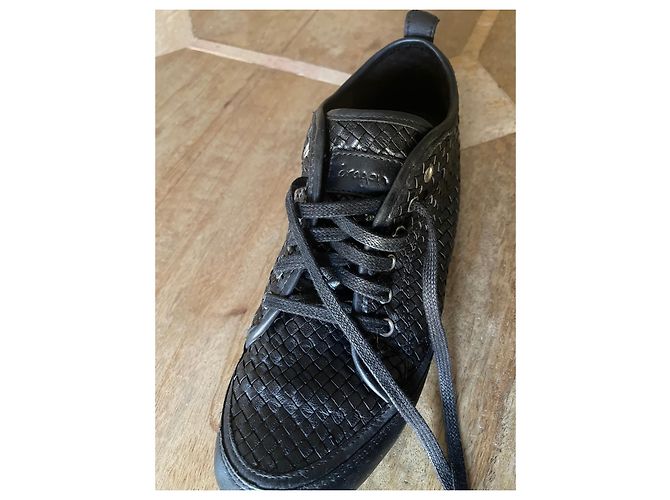 Autre Marque Dragon T schwarze Turnschuhe oder Korb aus geflochtenem Leder.38 - Ansicht 7