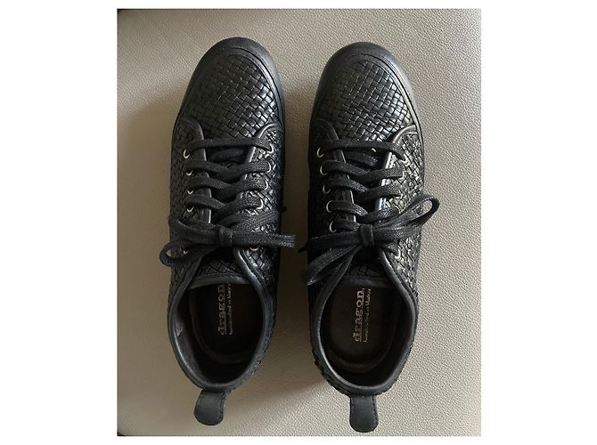 Autre Marque Dragon T schwarze Turnschuhe oder Korb aus geflochtenem Leder.38 - Ansicht 9
