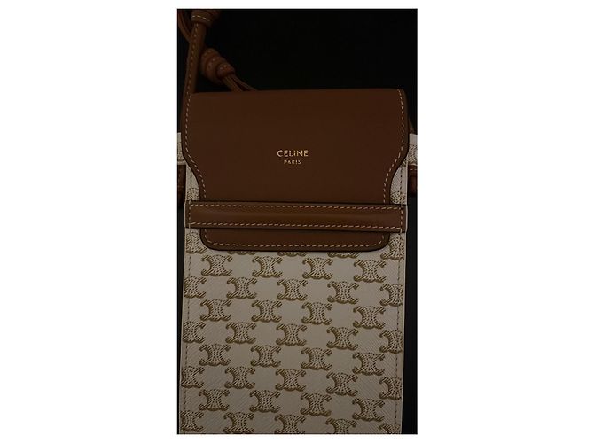 Céline Triomphe Canvas und Lammleder Handy Tasche Weiß - Ansicht 2