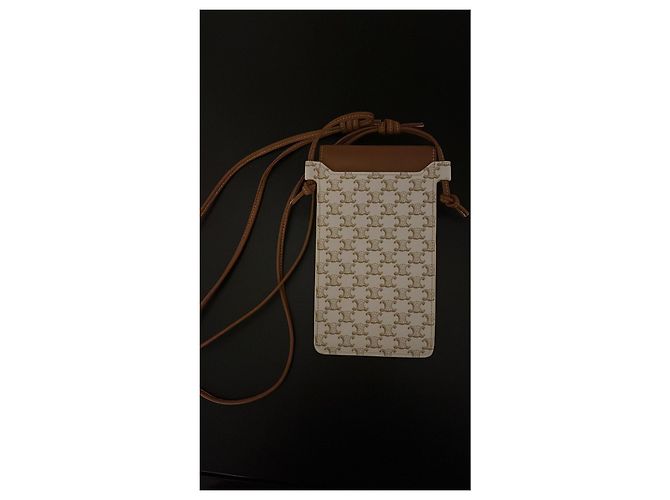 Céline Triomphe Canvas und Lammleder Handy Tasche Weiß - Ansicht 3