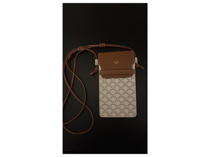 Céline Triomphe Canvas und Lammleder Handy Tasche Weiß - Ansicht 4