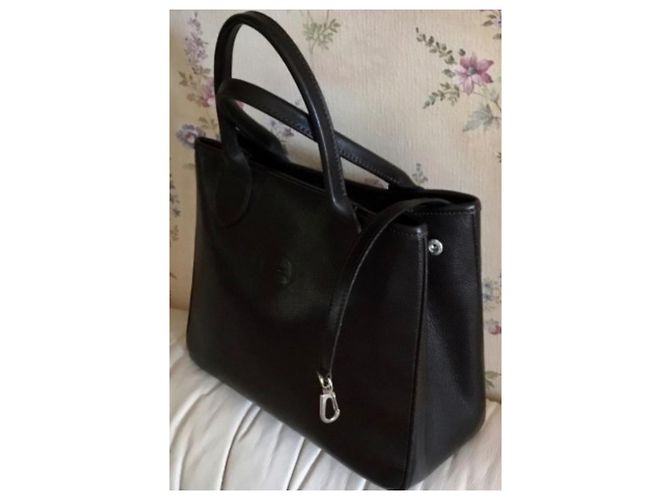 Longchamp Roseau Borsa a mano in pelle nera Nero - vista 5
