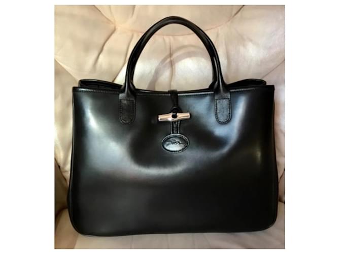 Longchamp Roseau Borsa Tote in Pelle Nera Nero - vista 2