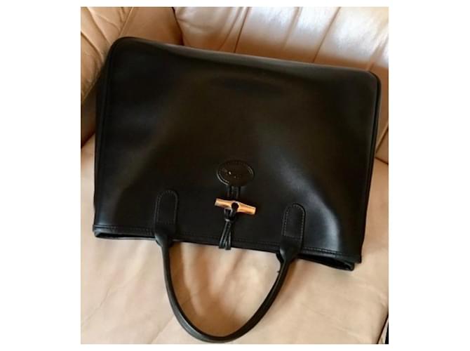 Longchamp Roseau Borsa Tote in Pelle Nera Nero - vista 3