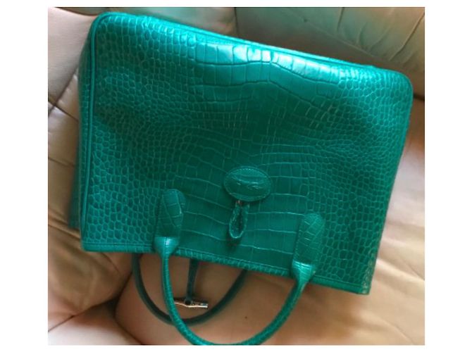 Longchamp Roseau Borsa Tote Verde in Pelle Croco - vista 2