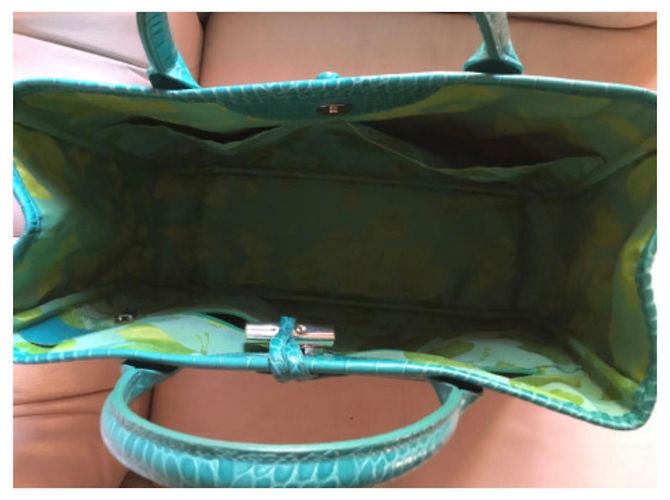 Longchamp Roseau Borsa Tote Verde in Pelle Croco - vista 4