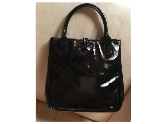Longchamp Roseau Borsa a mano nera in pelle vernice stampa cocco Nero - vista 2