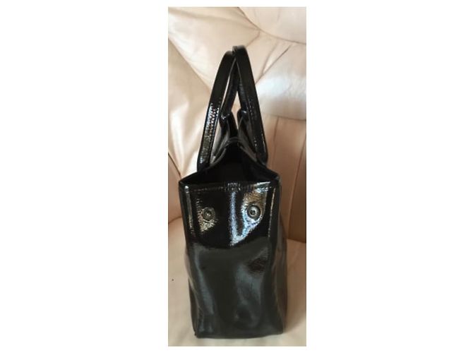 Longchamp Roseau Borsa a mano nera in pelle vernice stampa cocco Nero - vista 3