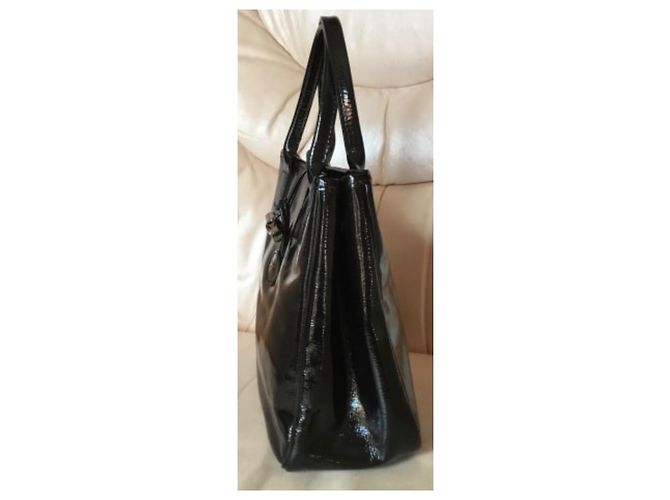 Longchamp Roseau Borsa a mano nera in pelle vernice stampa cocco Nero - vista 4