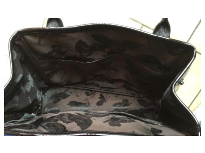Longchamp Roseau Borsa a mano nera in pelle vernice stampa cocco Nero - vista 5