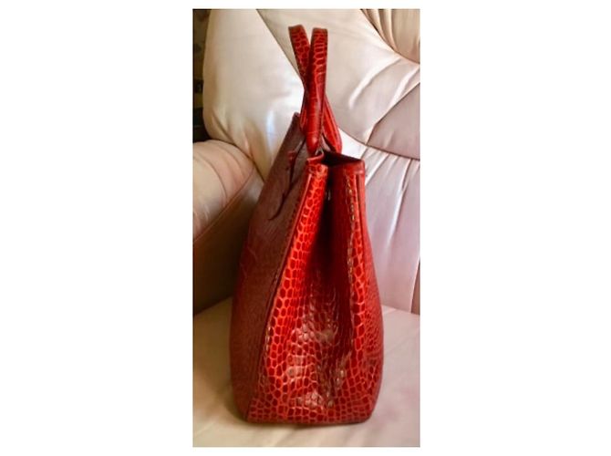 Longchamp Roseau Handtasche Rot Krokoleder - Ansicht 2