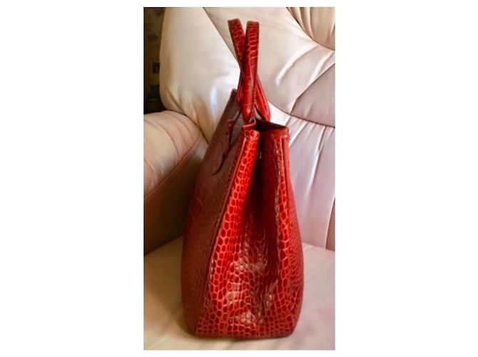 Longchamp Roseau Handtasche Rot Krokoleder - Ansicht 4