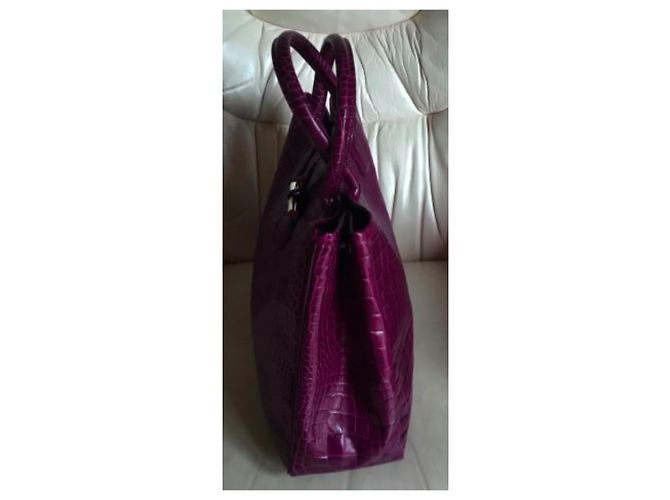 Longchamp Roseau Borsa Tote in vitello con stampa cocco viola Porpora - vista 3