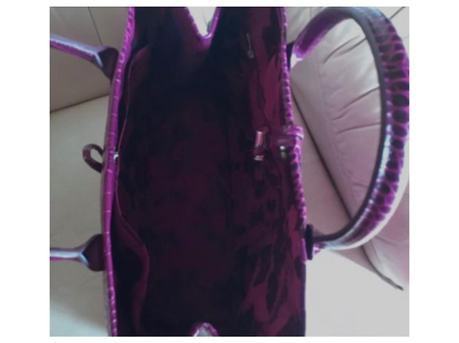 Longchamp Roseau Borsa Tote in vitello con stampa cocco viola Porpora - vista 4