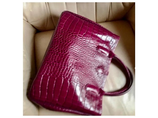 Longchamp Roseau Borsa Tote in Pelle Croco Viola Porpora - vista 2