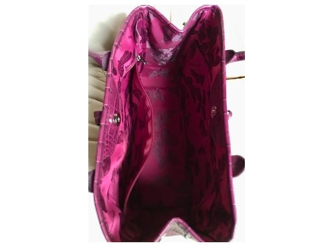 Longchamp Roseau Borsa Tote in Pelle Croco Viola Porpora - vista 3