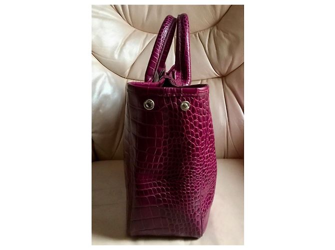 Longchamp Roseau Borsa Tote in Pelle Croco Viola Porpora - vista 4