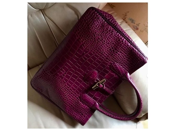 Longchamp Roseau Borsa Tote in Pelle Croco Viola Porpora - vista 5
