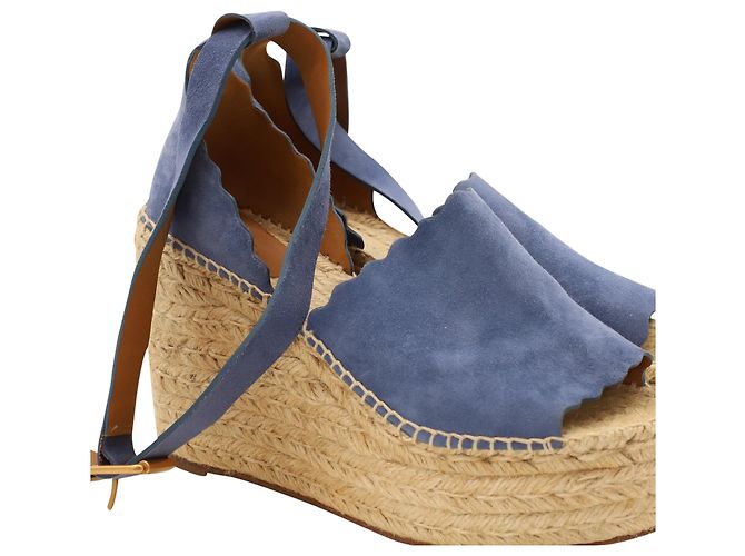 Chloé Espadrillas con zeppa Chloe Lauren in camoscio blu cobalto - vista 4