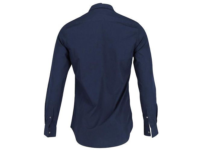 Acne Studios Schmal geschnittenes, langärmliges Hemd mit Knopfleiste vorne aus marineblauer Baumwolle - Ansicht 2